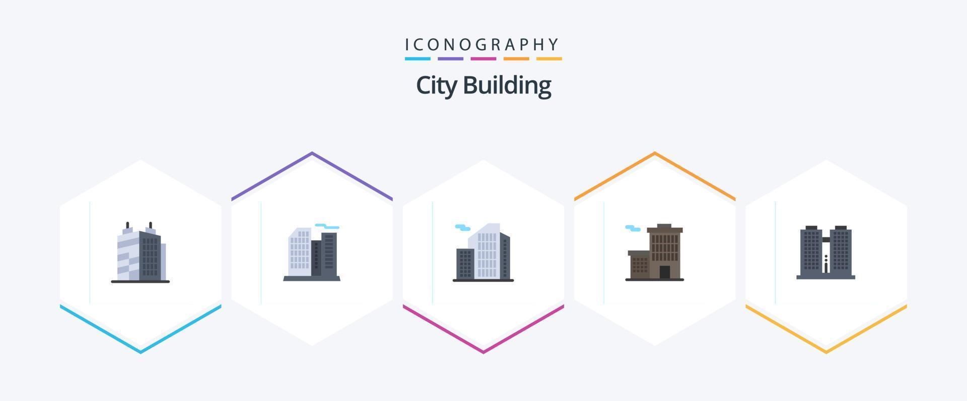 Paquete de 25 iconos planos de construcción de la ciudad que incluye . negocio. . lugar vector