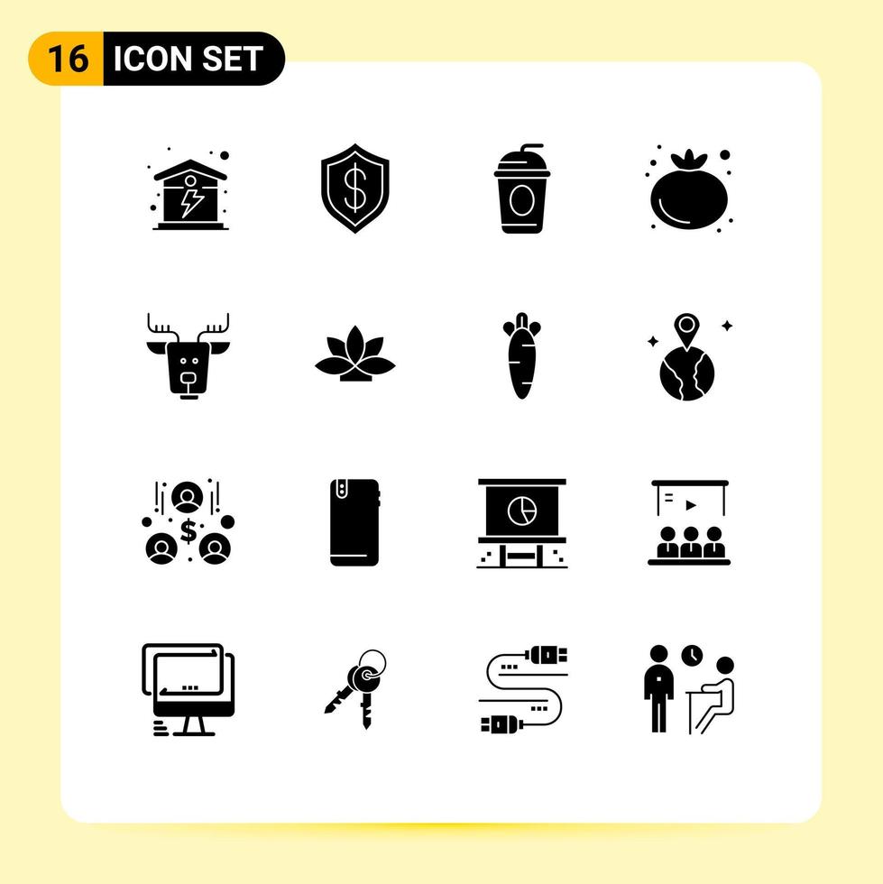 Modern Set of 16 Solid Glyphs Pictograph of canada alpine technology vegetable food Editable Vector Design Elements