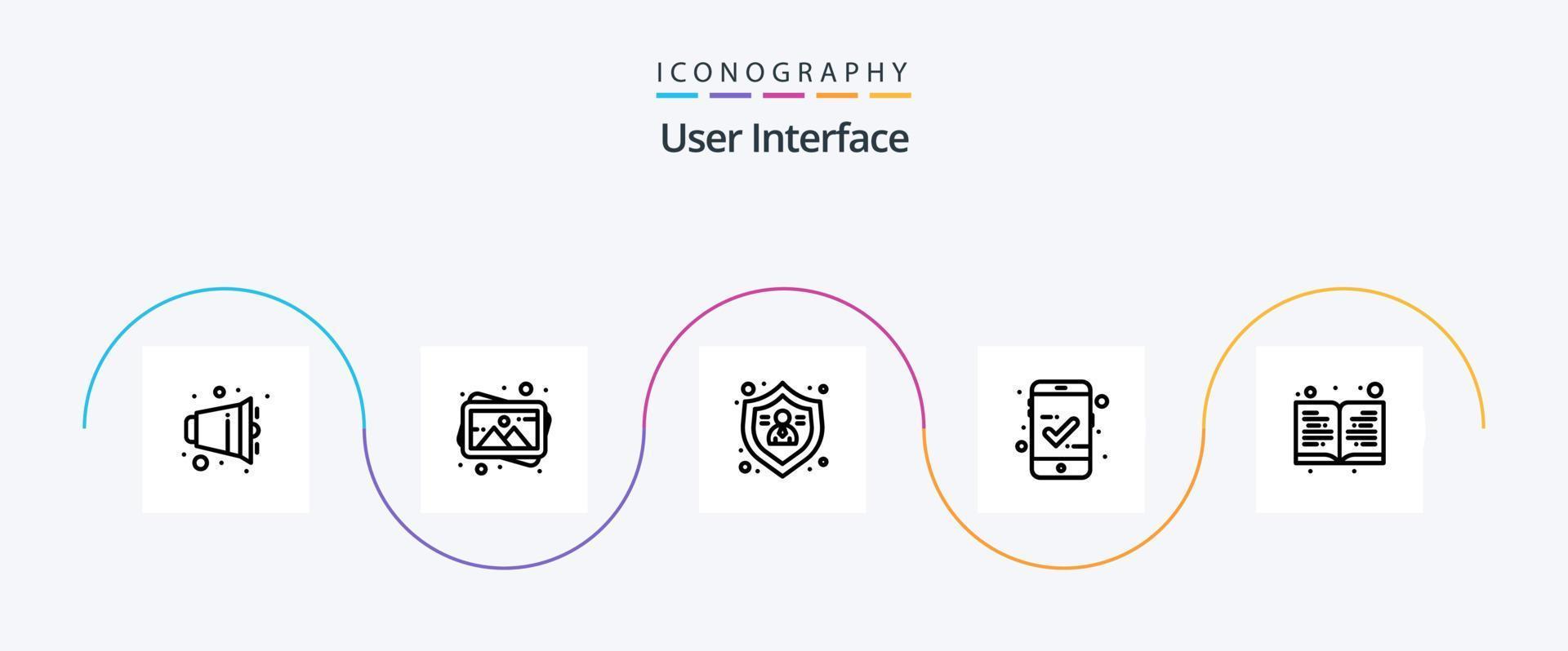 User Interface Line 5 Icon Pack Including read. book. action. mobile access. approved vector