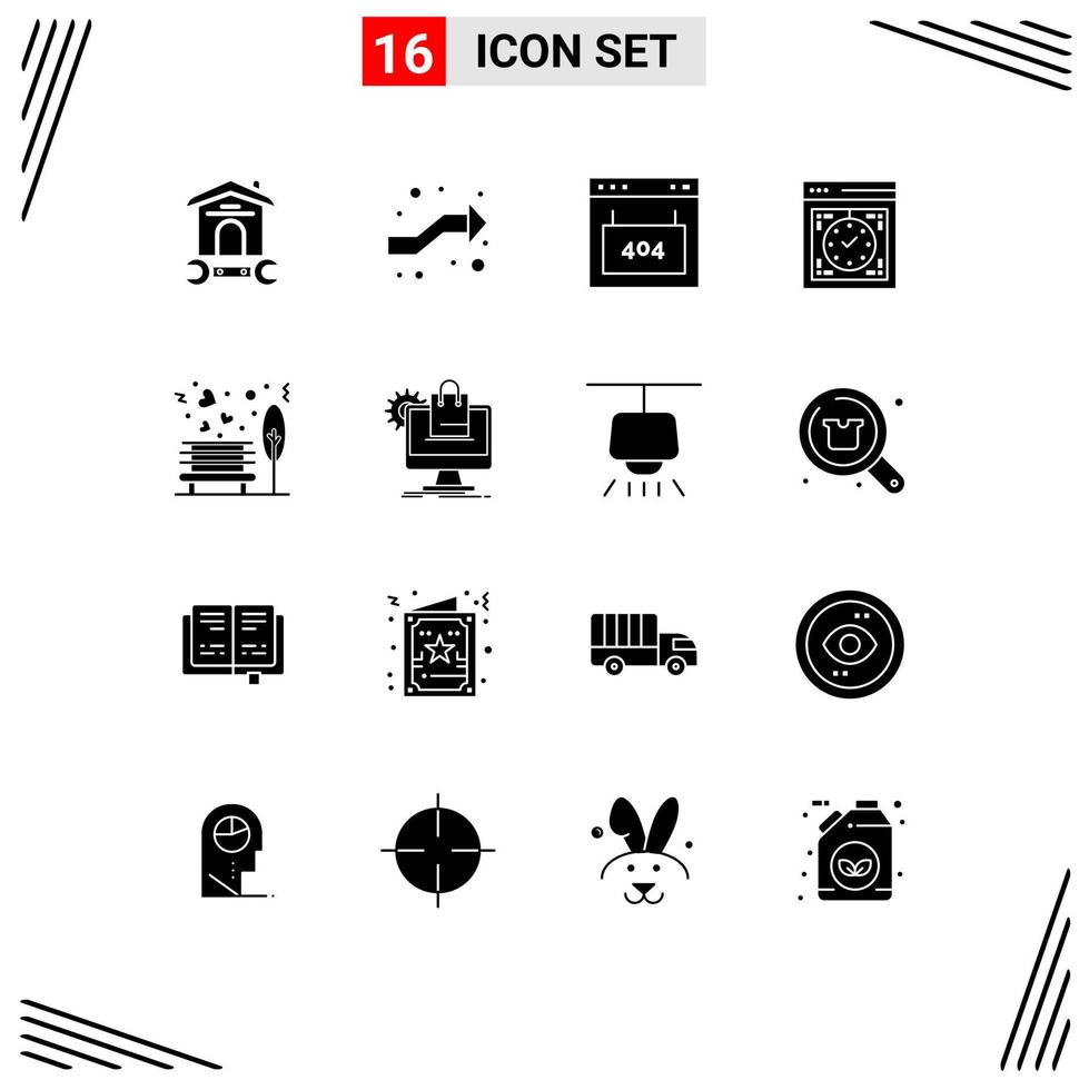 16 Thematic Vector Solid Glyphs and Editable Symbols of watch development right computer page Editable Vector Design Elements