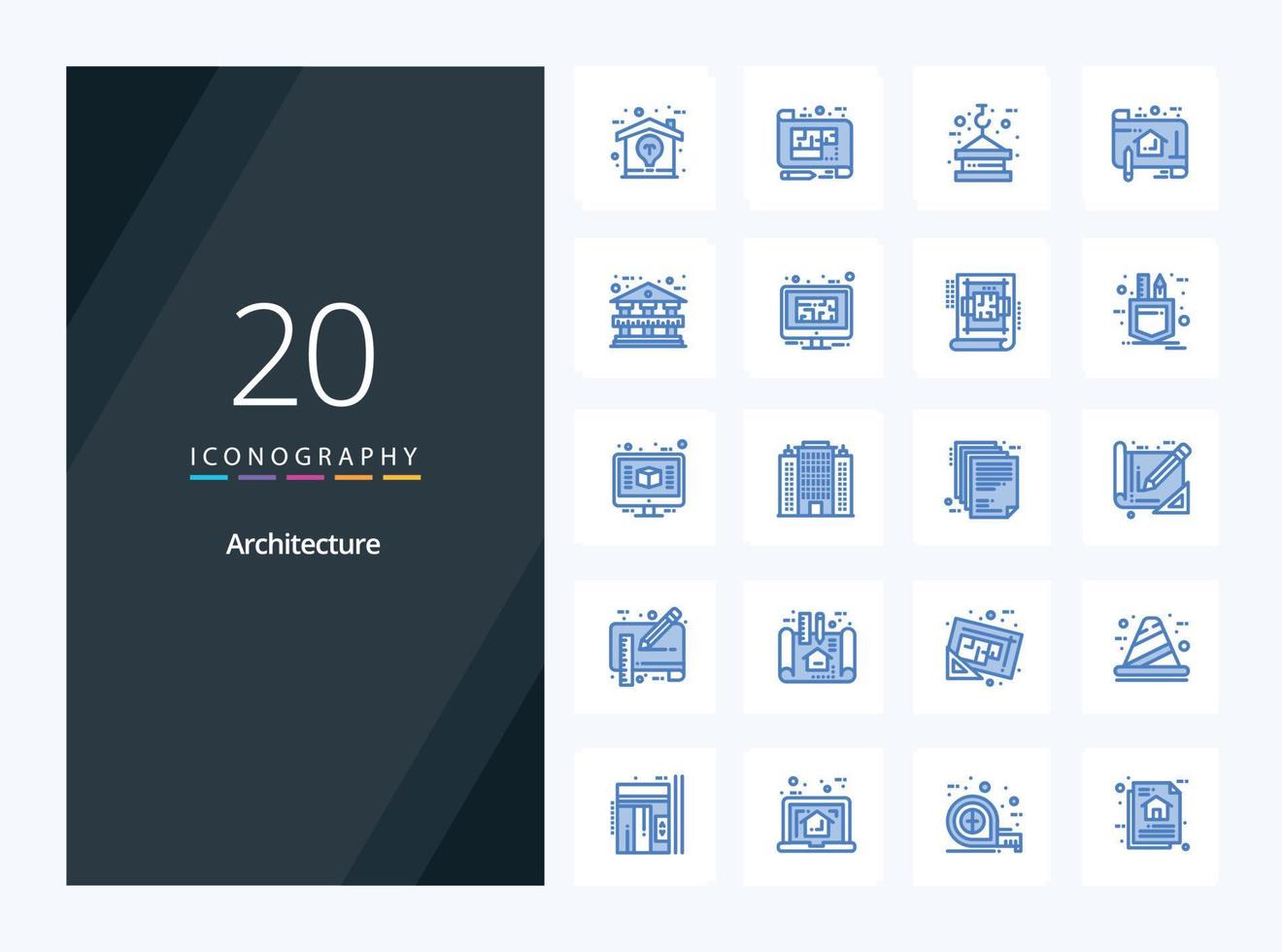 20 icono de color azul arquitectura para presentación vector