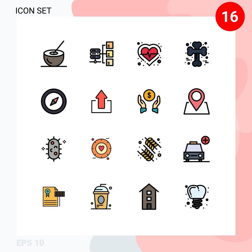 grupo de 16 líneas llenas de color plano signos y símbolos para elementos de diseño de vectores creativos editables de verificación de huesos cruzados sociales aterradores