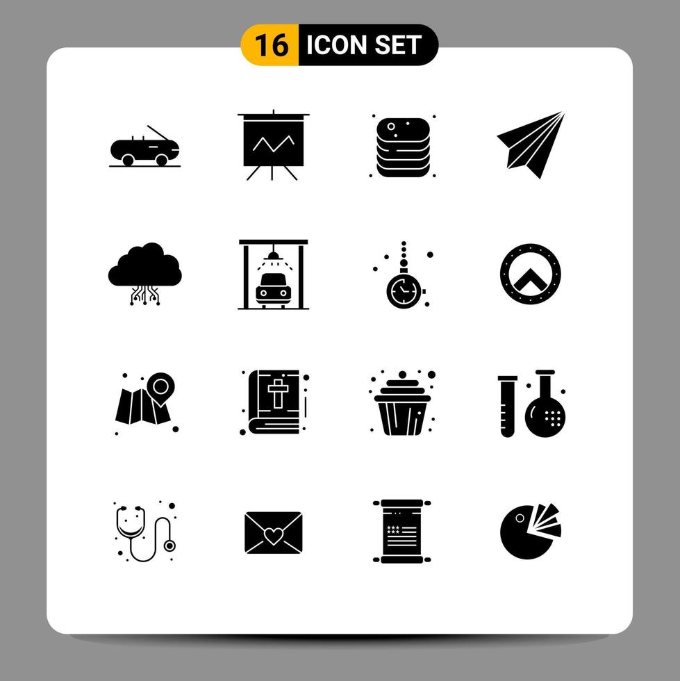 Solid Glyph Pack of 16 Universal Symbols of data cloud food send contact us Editable Vector Design Elements