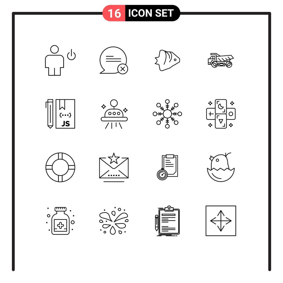 Pictogram Set of 16 Simple Outlines of construction trailer interaction truck schooling Editable Vector Design Elements