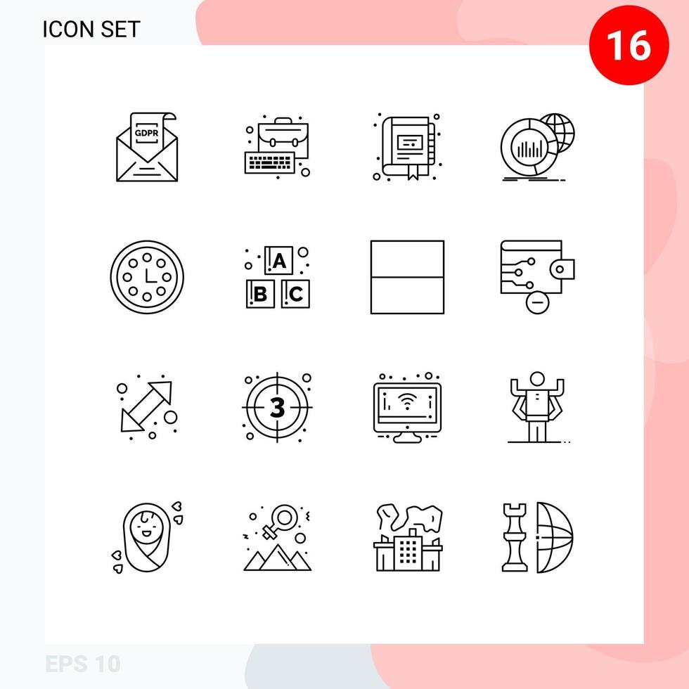 User Interface Pack of 16 Basic Outlines of world chart keyboard big marketing Editable Vector Design Elements