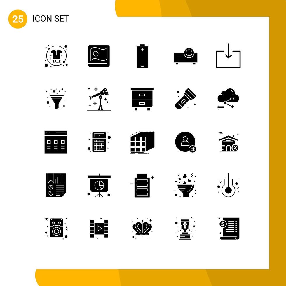 Set of 25 Commercial Solid Glyphs pack for enter projector bangla presentation energy Editable Vector Design Elements