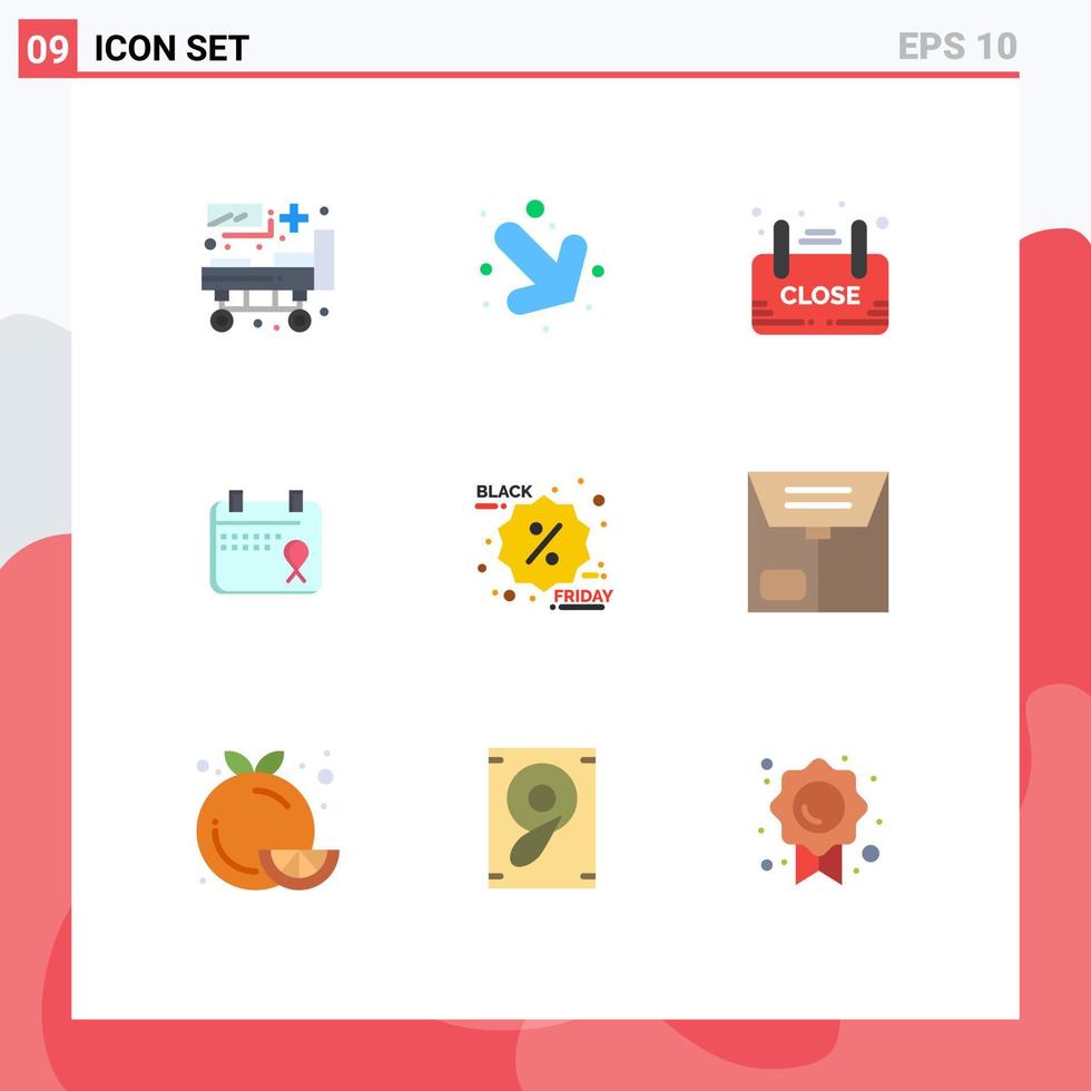 conjunto de 9 iconos de interfaz de usuario modernos signos de símbolos para elementos de diseño de vector editables de calendario de operación de tablero de fecha de descuento