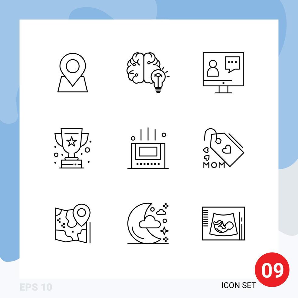 Pack of 9 creative Outlines of success prize bulb award online Editable Vector Design Elements