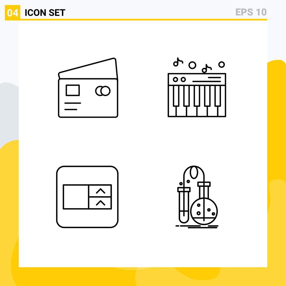 Set of 4 Modern UI Icons Symbols Signs for credit select box pay piano testing Editable Vector Design Elements