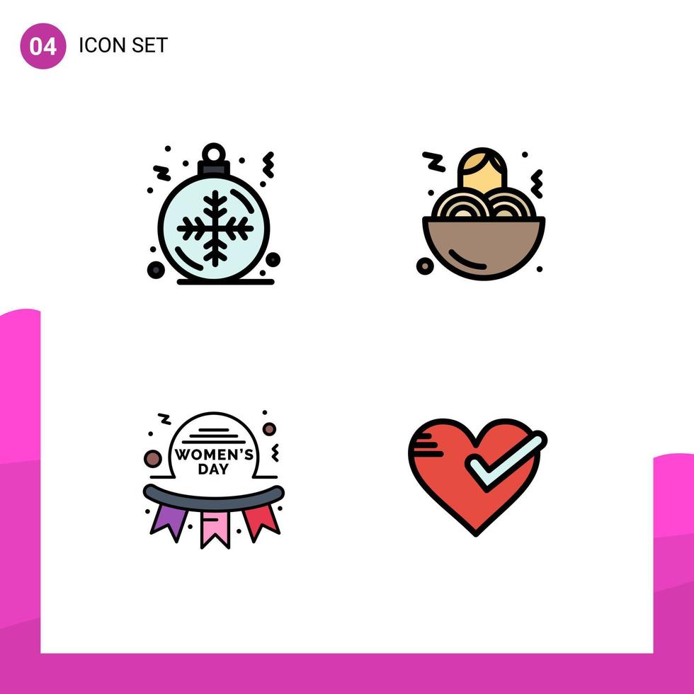 Group of 4 Filledline Flat Colors Signs and Symbols for ball mothers winter food badge Editable Vector Design Elements