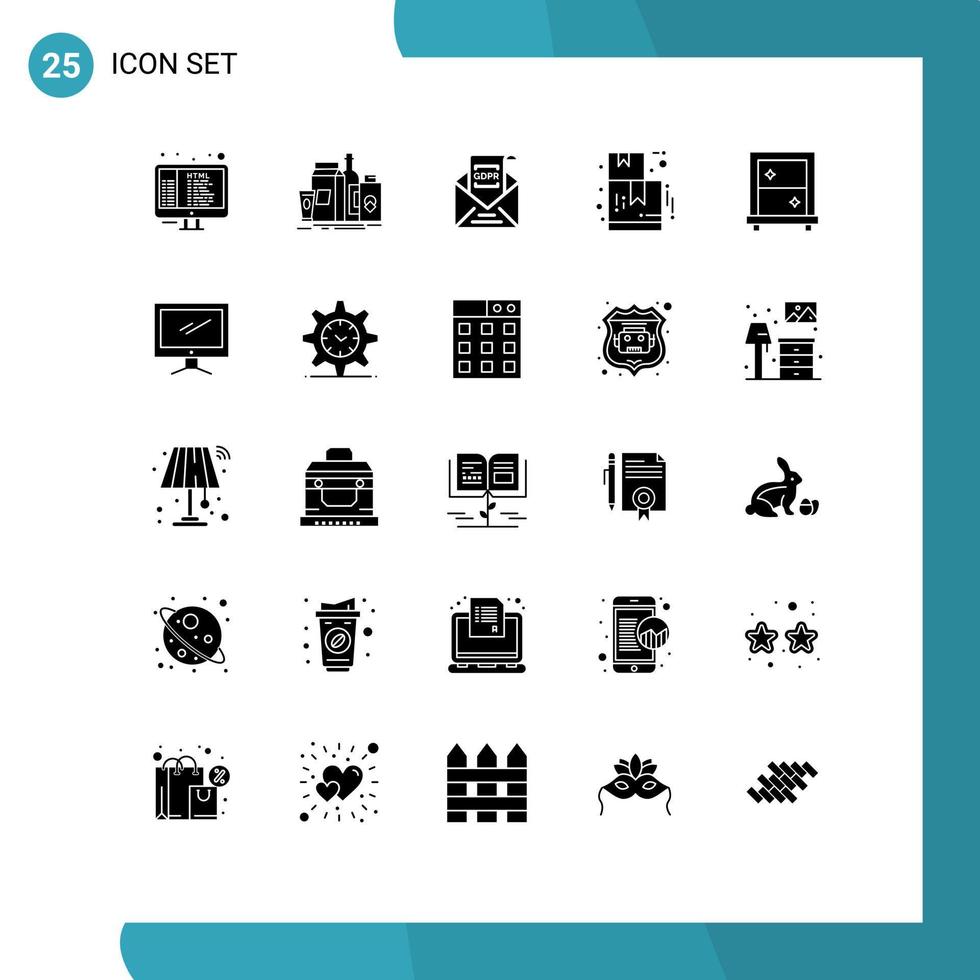25 Solid Glyph concept for Websites Mobile and Apps window ecommerce bottle box gdpr Editable Vector Design Elements