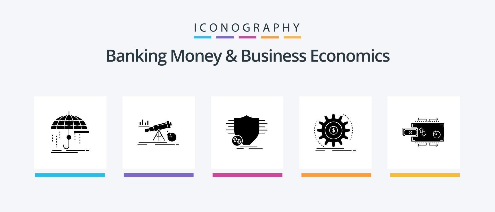 paquete de iconos de glifo 5 de dinero bancario y economía empresarial que incluye ingresos. finanzas. mercado. seguridad. dinero. diseño de iconos creativos vector