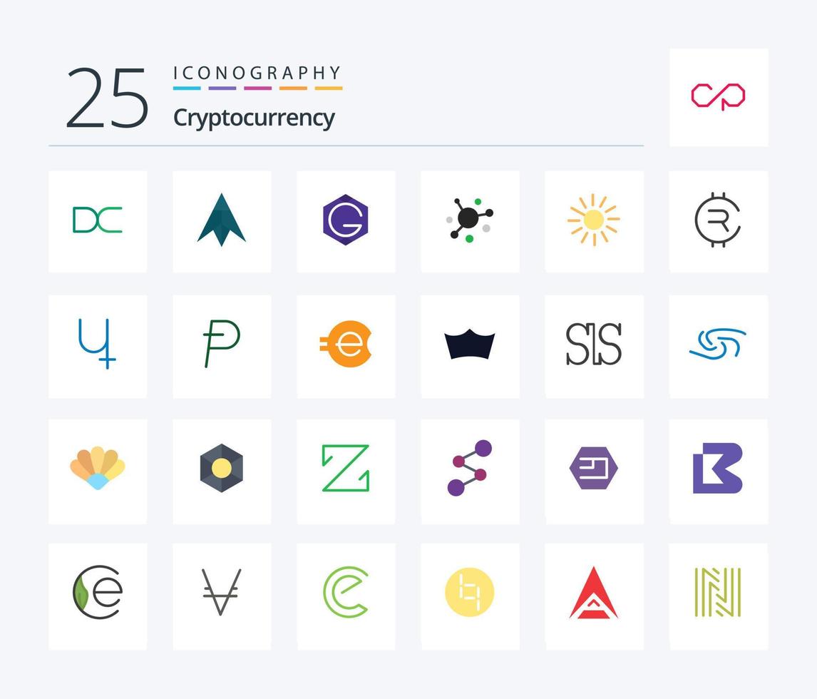 Cryptocurrency 25 Flat Color icon pack including coin. crypto currency. grid coin. crypto. elastic vector
