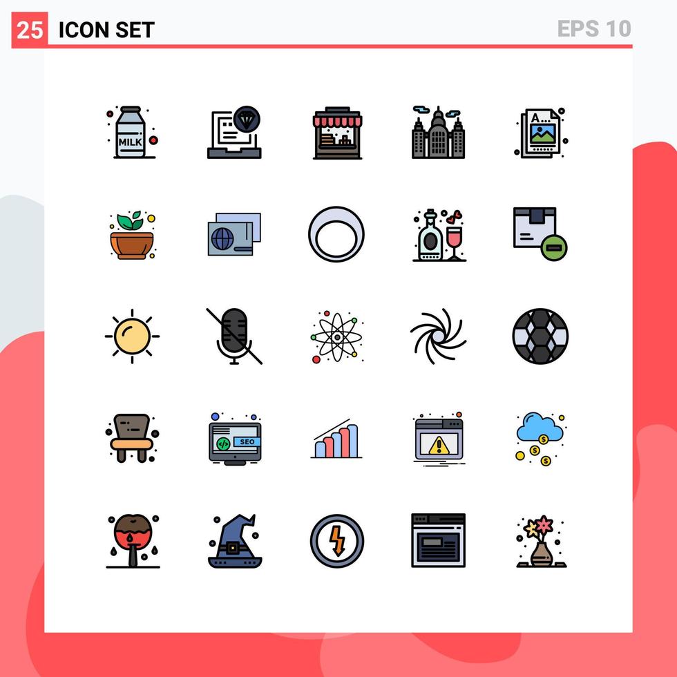 Group of 25 Modern Filled line Flat Colors Set for image graphic shop designer canada Editable Vector Design Elements
