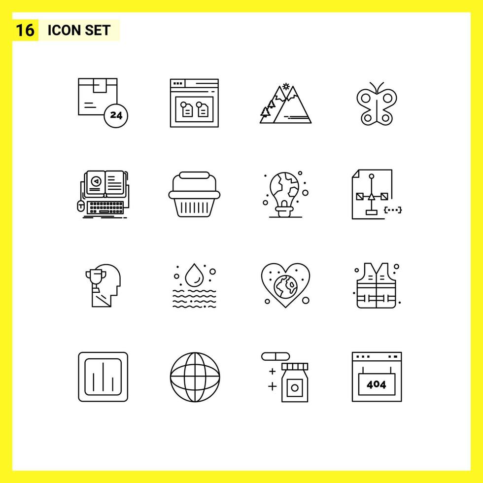 Outline Pack of 16 Universal Symbols of spring fly file butterfly sun Editable Vector Design Elements