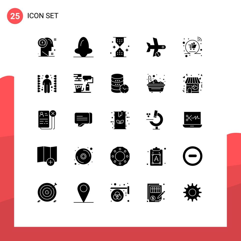 Set of 25 Vector Solid Glyphs on Grid for plane cancel medicine wait timer Editable Vector Design Elements