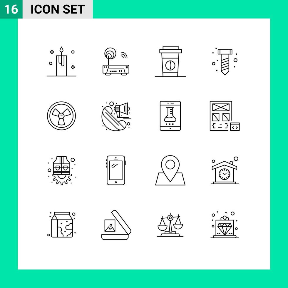 Set of 16 Modern UI Icons Symbols Signs for science biohazard technology screw diy Editable Vector Design Elements