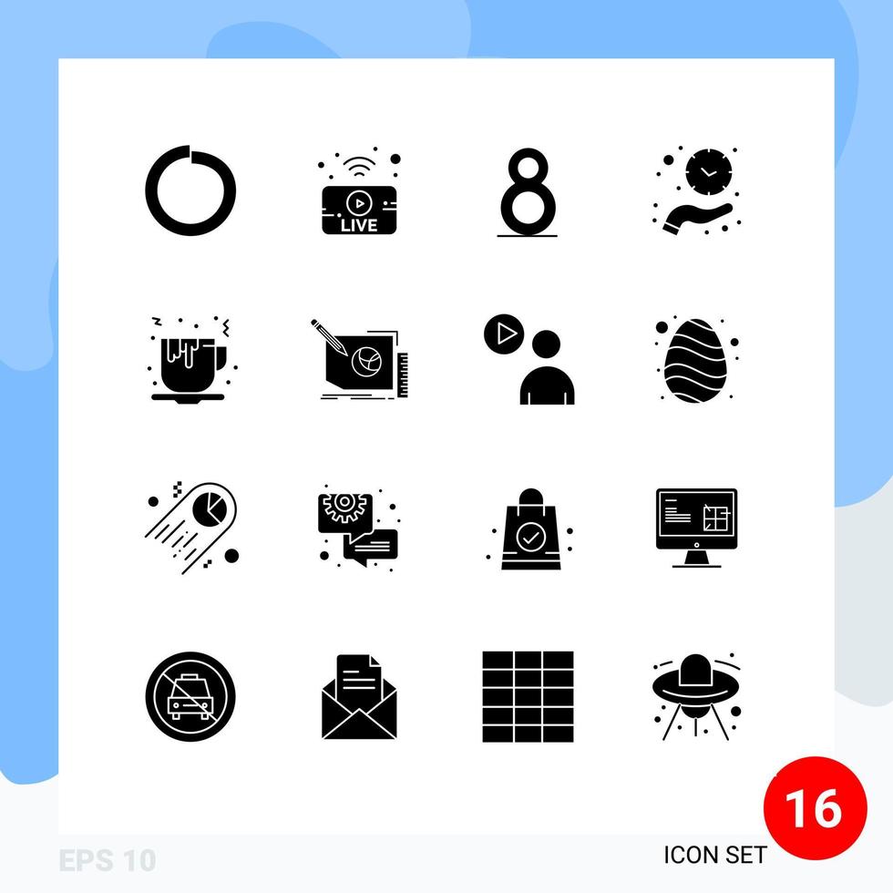 conjunto moderno de 16 glifos y símbolos sólidos, como alimentos, té y café, elementos de diseño vectorial editables vector