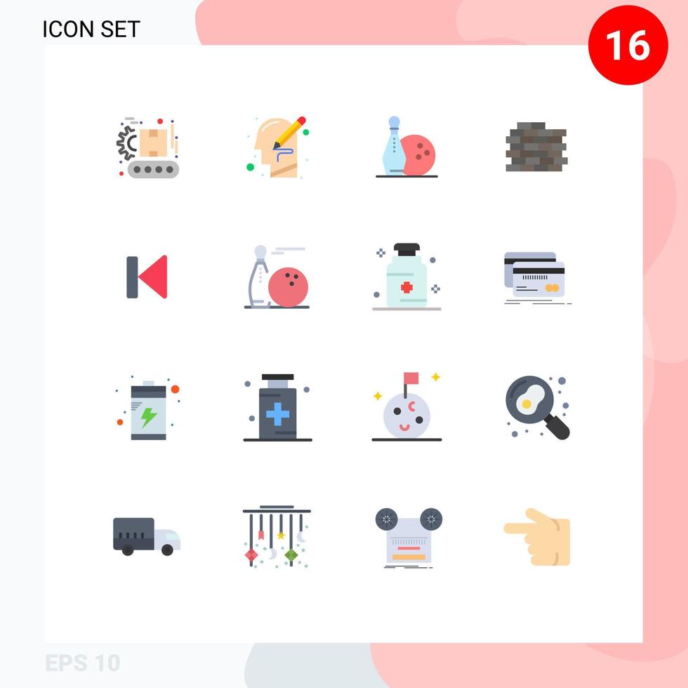 16 User Interface Flat Color Pack of modern Signs and Symbols of beginning bricks write brick kegling Editable Pack of Creative Vector Design Elements