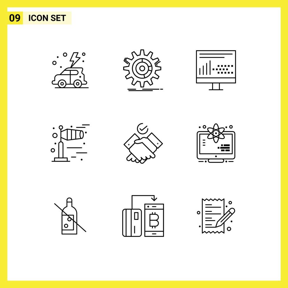 Set of 9 Vector Outlines on Grid for job weather progress windy programing Editable Vector Design Elements