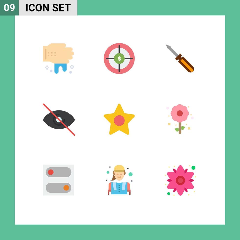 Mobile Interface Flat Color Set of 9 Pictograms of media view screw deny tools Editable Vector Design Elements