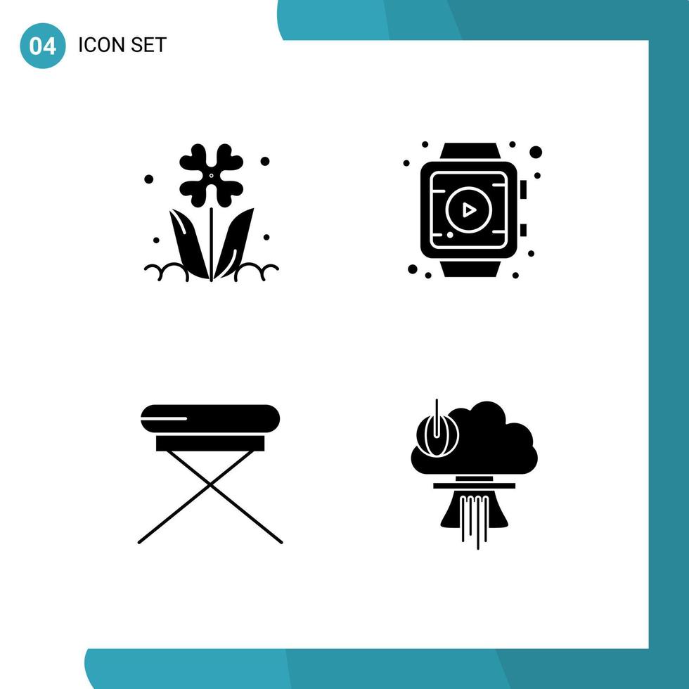 4 User Interface Solid Glyph Pack of modern Signs and Symbols of flora furniture nature smart watch seat Editable Vector Design Elements