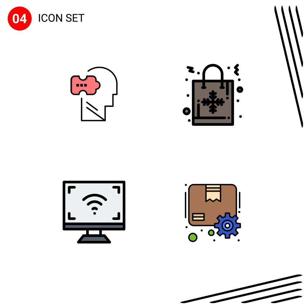 Pack of 4 Modern Filledline Flat Colors Signs and Symbols for Web Print Media such as logic multimedia solving gift smart Editable Vector Design Elements