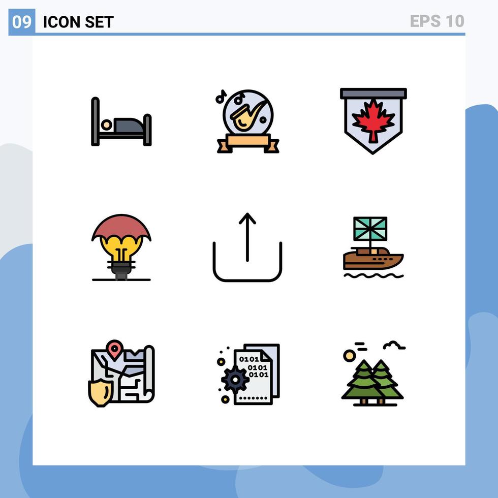 Set of 9 Modern UI Icons Symbols Signs for multimedia idea tag defence proteced ideas Editable Vector Design Elements