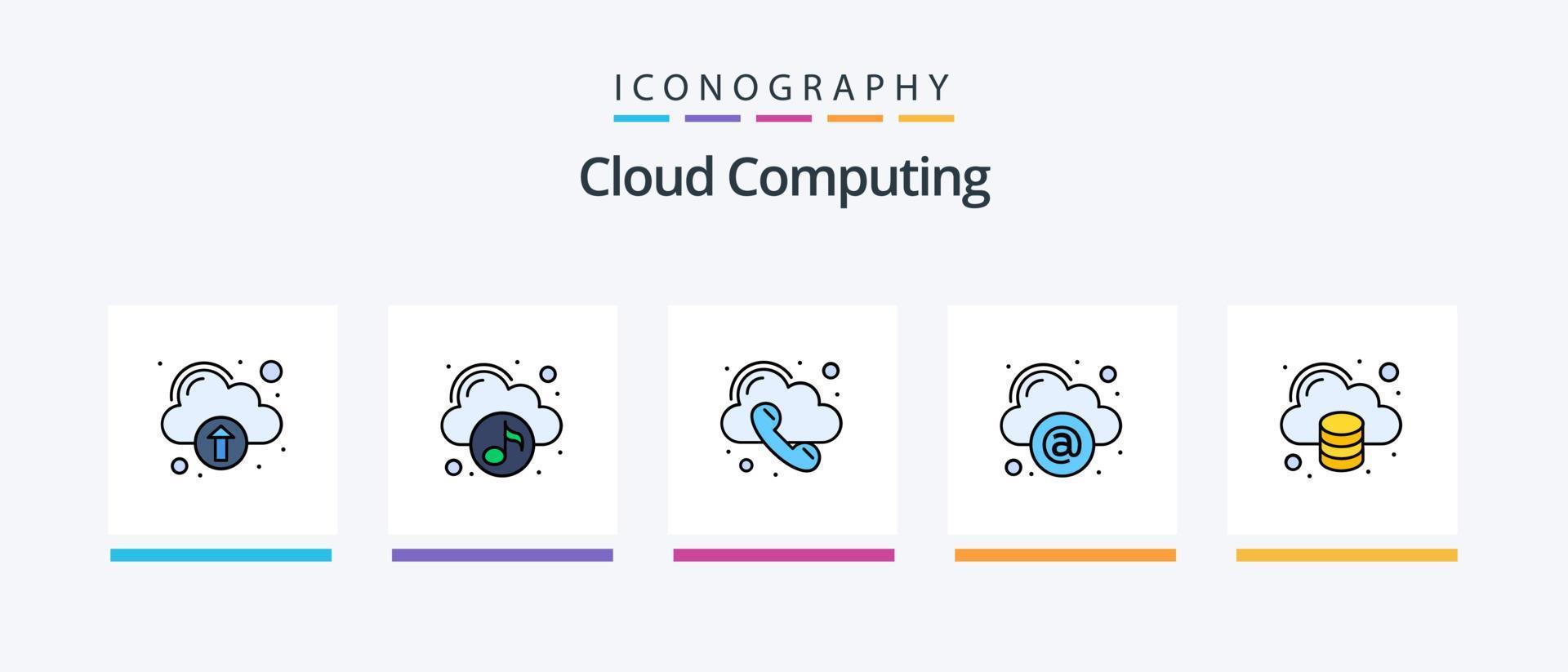 la línea de computación en la nube llenó el paquete de 5 íconos, incluido el error. nube. eliminar. nube. diseño de iconos creativos vector