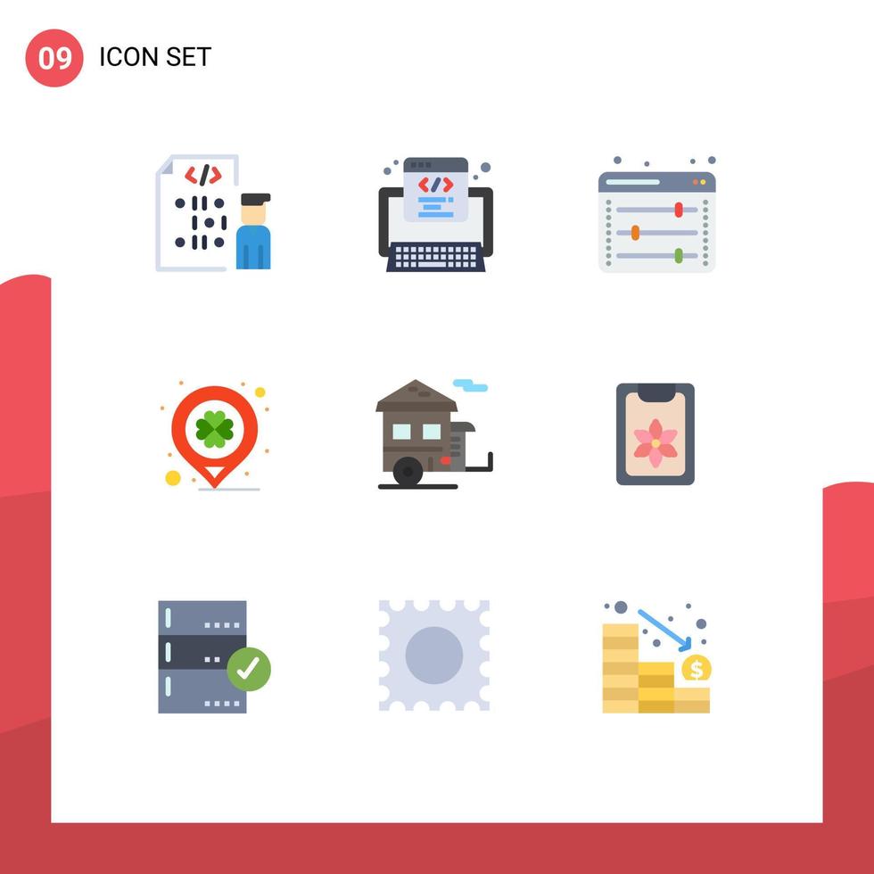 Group of 9 Flat Colors Signs and Symbols for camp location web festival web setting Editable Vector Design Elements