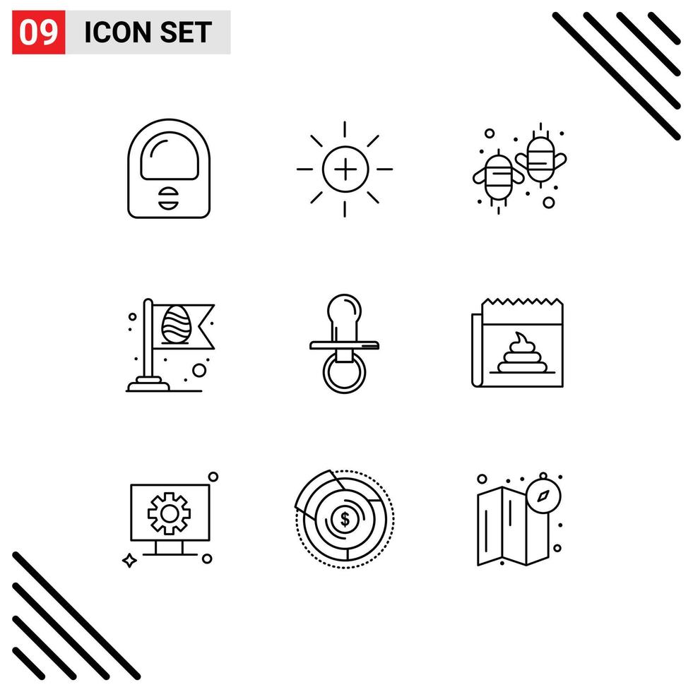 9 User Interface Outline Pack of modern Signs and Symbols of baby flag bee egg flag Editable Vector Design Elements