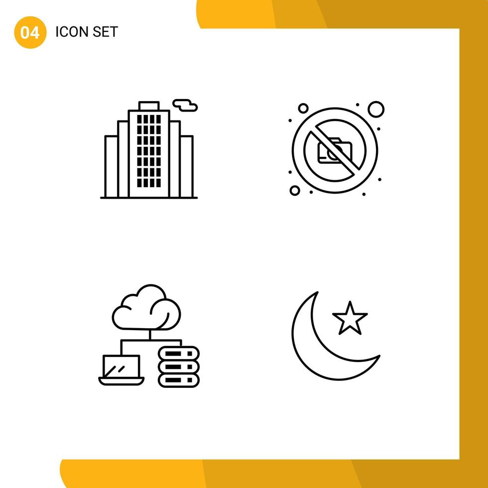 User Interface Pack of 4 Basic Filledline Flat Colors of building server camera photography night Editable Vector Design Elements