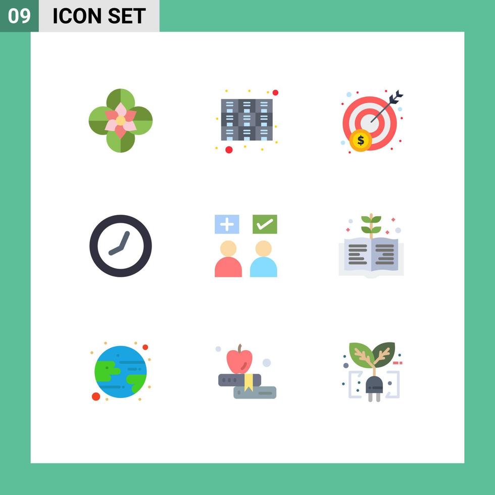 Group of 9 Flat Colors Signs and Symbols for online answers rack watch clock Editable Vector Design Elements