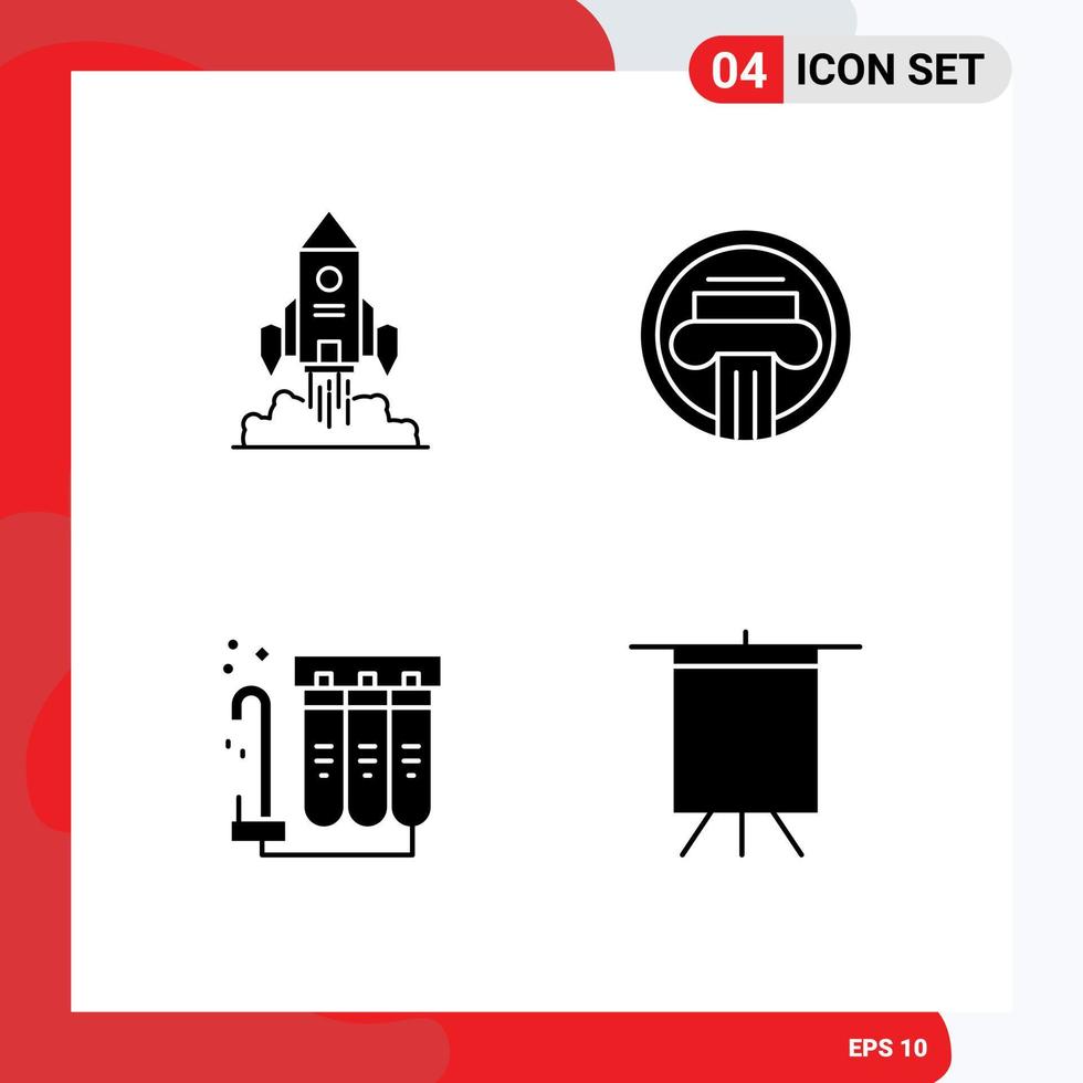 Group of Solid Glyphs Signs and Symbols for rocket greek launch architecture filtration Editable Vector Design Elements