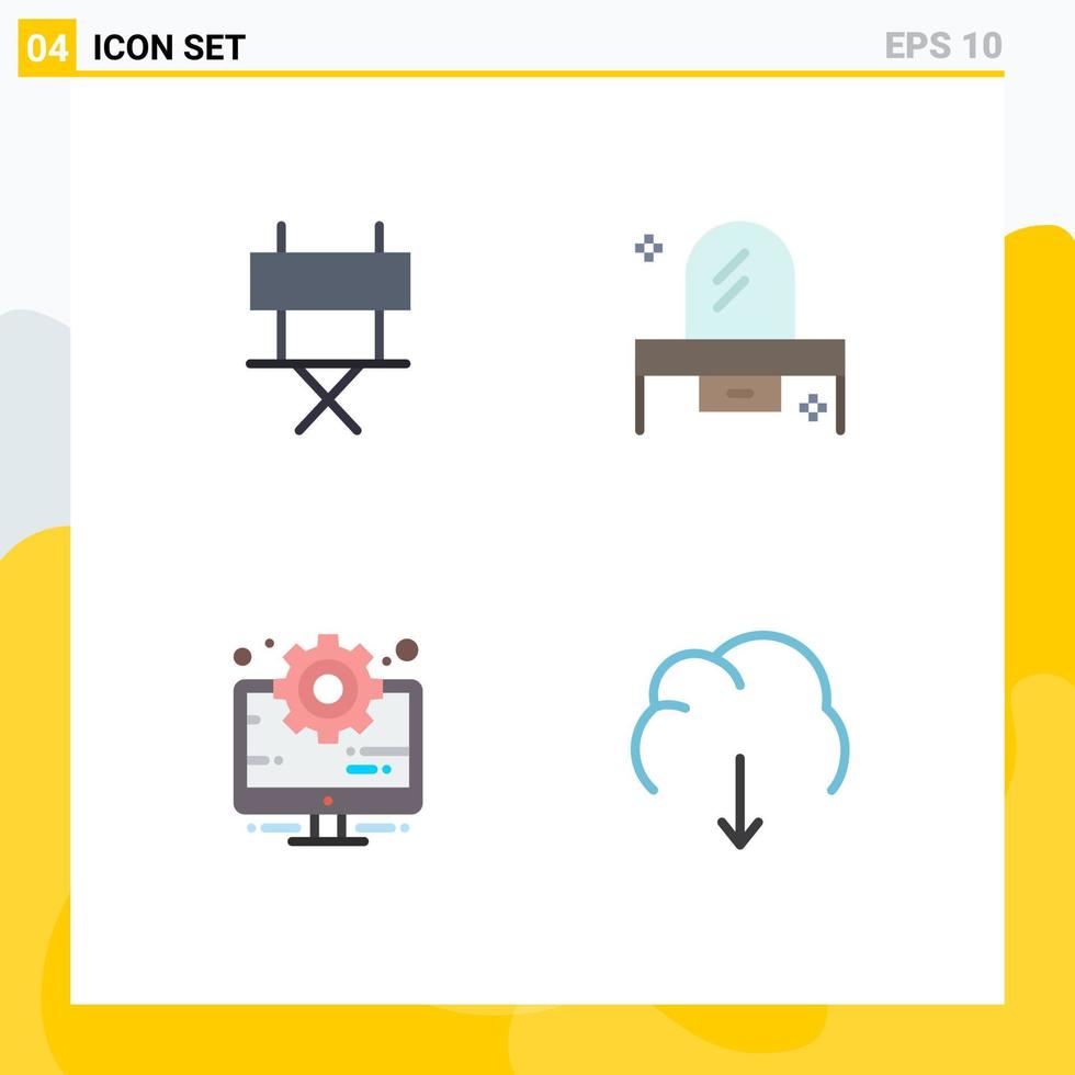 Editable Vector Line Pack of 4 Simple Flat Icons of chair business folding chair drawer management Editable Vector Design Elements