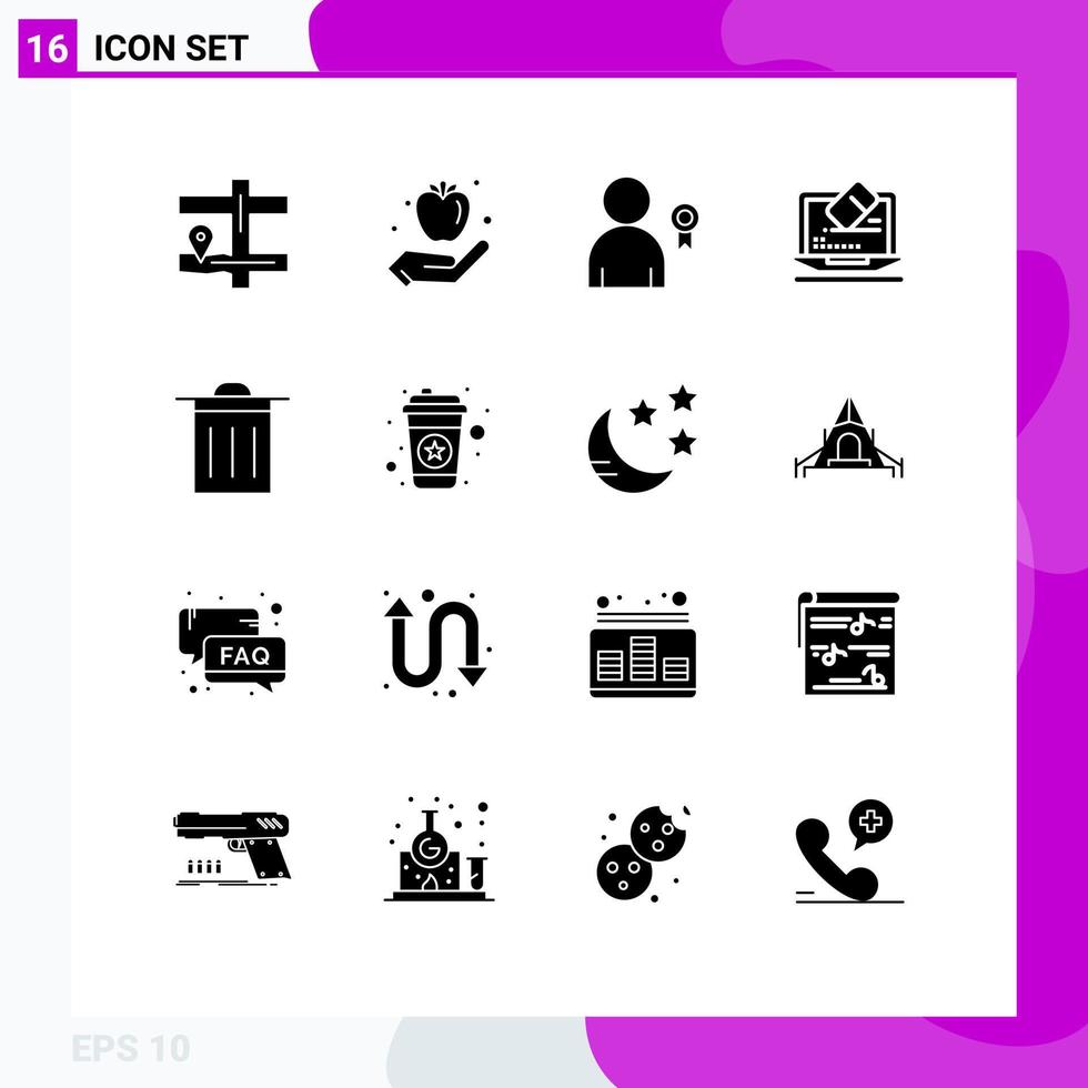 Set of 16 Commercial Solid Glyphs pack for ui basic best screen data Editable Vector Design Elements