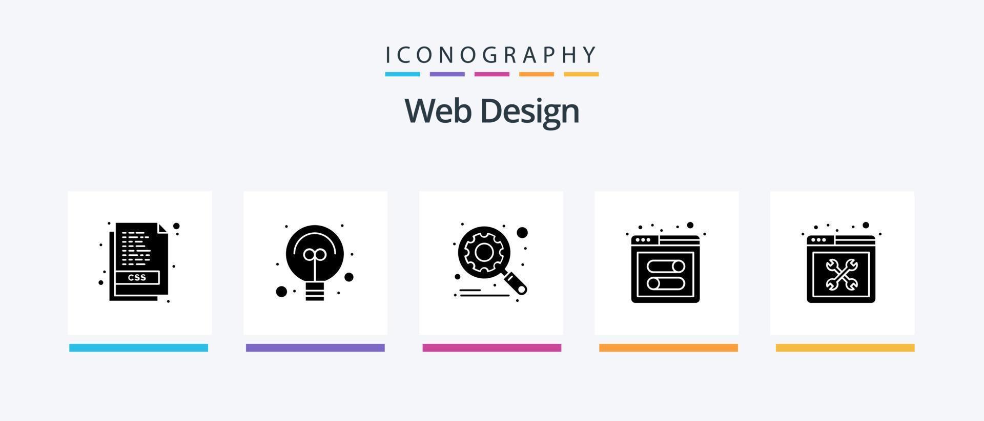 paquete de iconos de glifo 5 de diseño web que incluye diseño. reparar. escanear. sitio web. desarrollo. diseño de iconos creativos vector