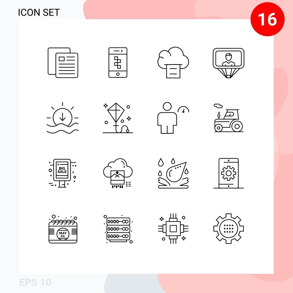 paquete de líneas vectoriales editables de 16 contornos simples del perfil de inicio de sesión de la nube del sol meteorológico elementos de diseño vectorial editables vector