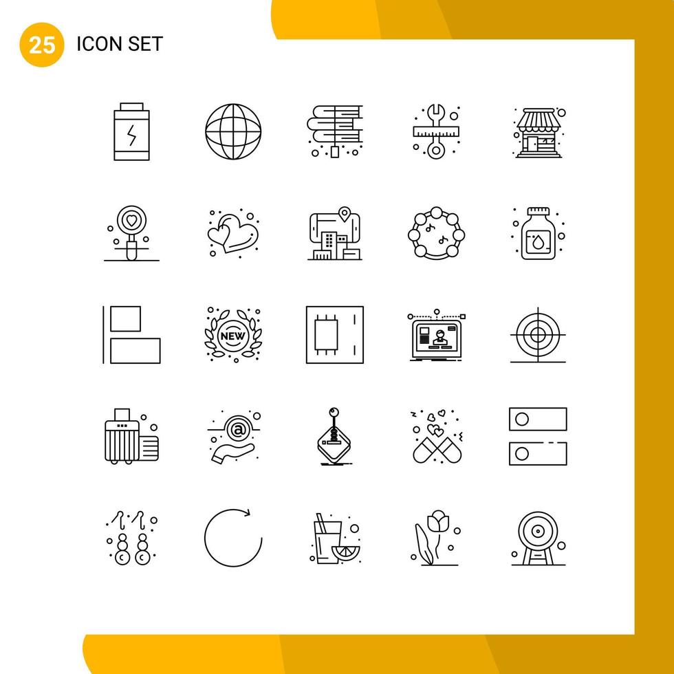Mobile Interface Line Set of 25 Pictograms of store building education scale tool Editable Vector Design Elements