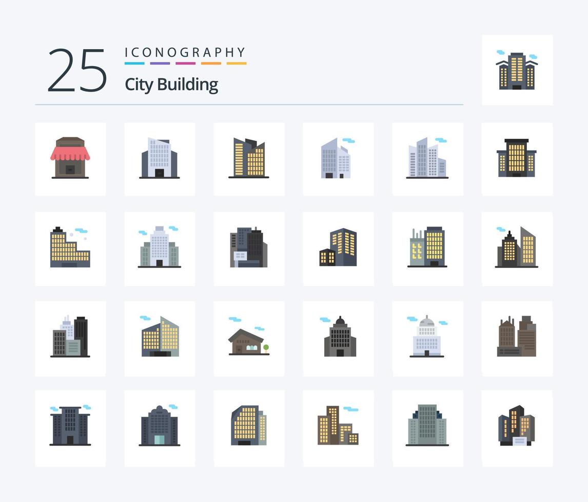 City Building 25 Flat Color icon pack including business. real. office. office. building vector