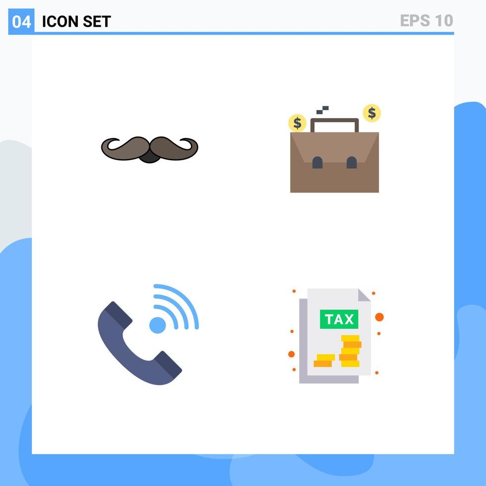 Group of 4 Flat Icons Signs and Symbols for moustache call male budget contact us Editable Vector Design Elements