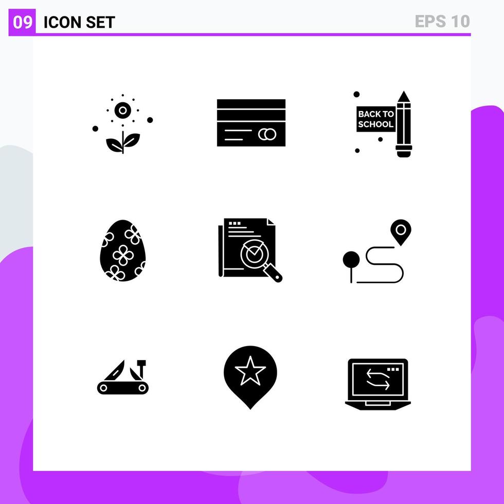 9 Universal Solid Glyph Signs Symbols of page search search school back to school page easter egg Editable Vector Design Elements