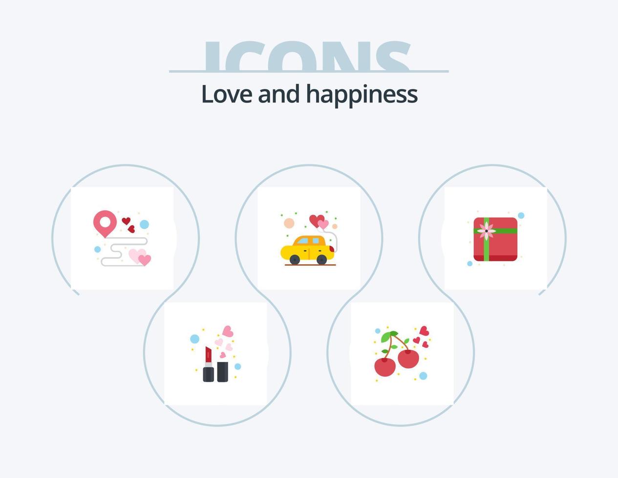 amor plano icono paquete 5 diseño de iconos. caja. amar. destino. corazón. fiesta vector
