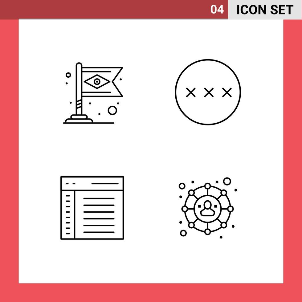 paquete de 4 signos y símbolos de colores planos de línea de relleno modernos para medios de impresión web, como elementos de diseño de vectores editables de interfaz segura de bandera de codificación de banner