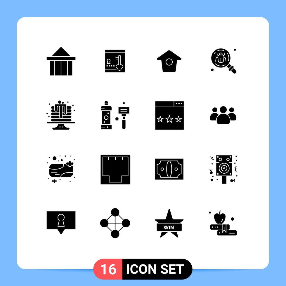 Solid Glyph Pack of 16 Universal Symbols of baking insect key find antivirus Editable Vector Design Elements