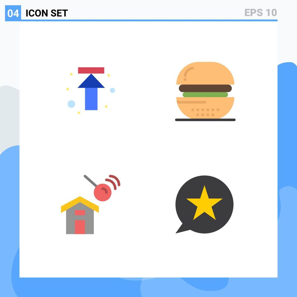 paquete de línea de vector editable de 4 iconos planos simples de flecha ciudad subir bebidas casa elementos de diseño de vector editable