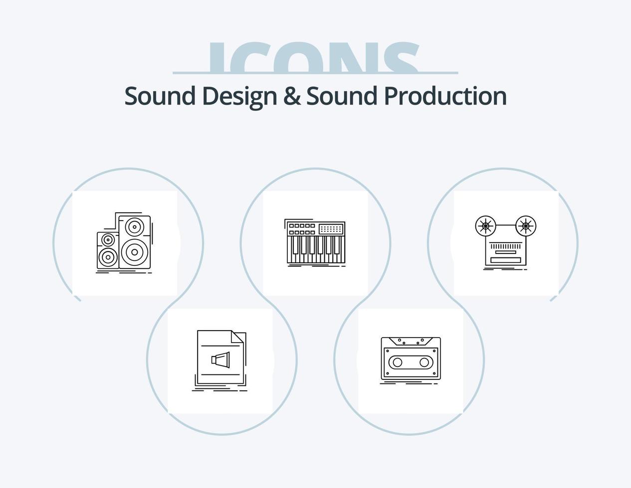 diseño de sonido y paquete de iconos de línea de producción de sonido 5 diseño de iconos. jugador. medios de comunicación. interfaz. secuenciador grajilla vector