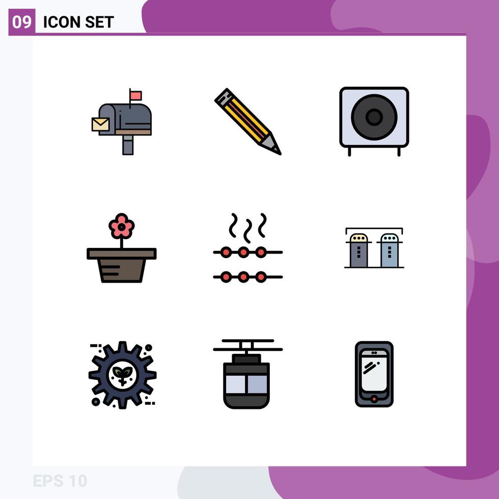 Universal Icon Symbols Group of 9 Modern Filledline Flat Colors of hungry present devices pot flower Editable Vector Design Elements