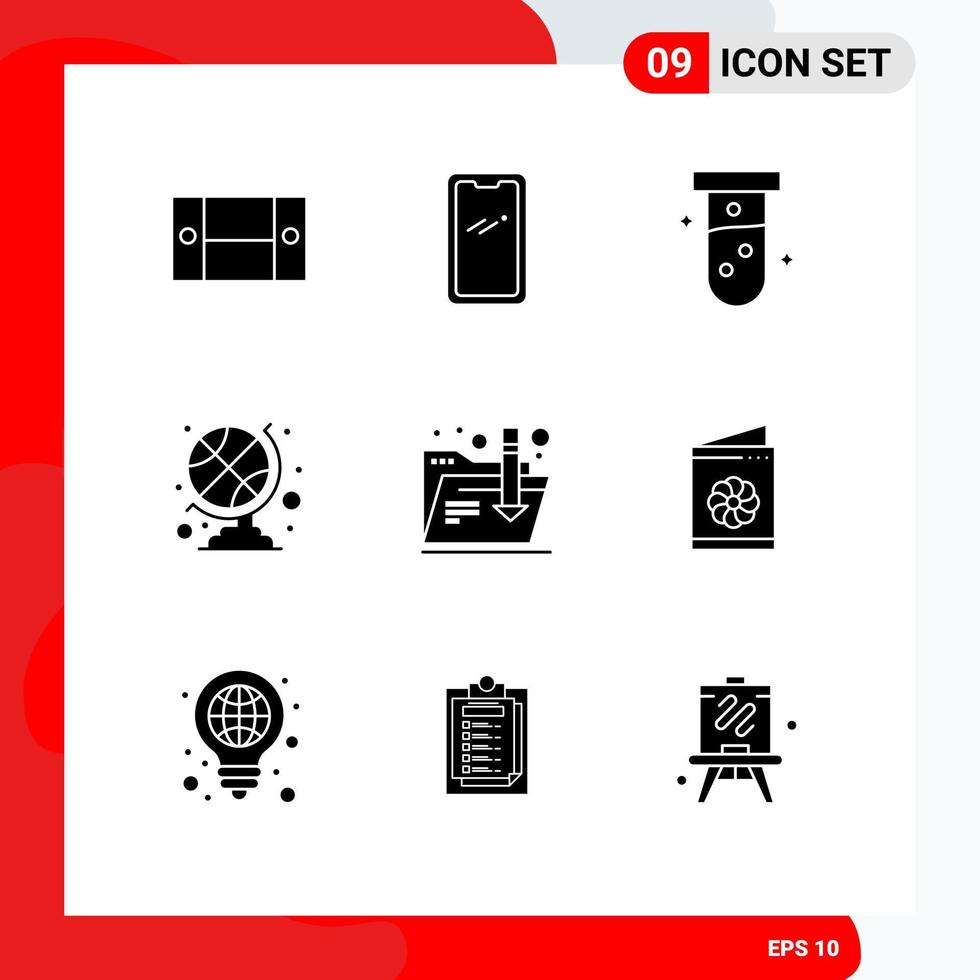 Group of 9 Solid Glyphs Signs and Symbols for folder sports club globe samsung sports ball lab Editable Vector Design Elements