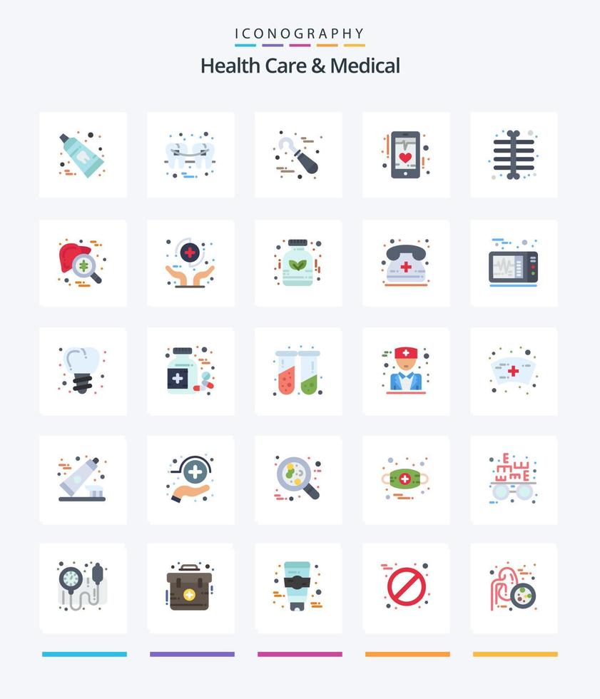Creative Health Care And Medical 25 Flat icon pack  Such As phone. heart. wire. ecg. tools vector
